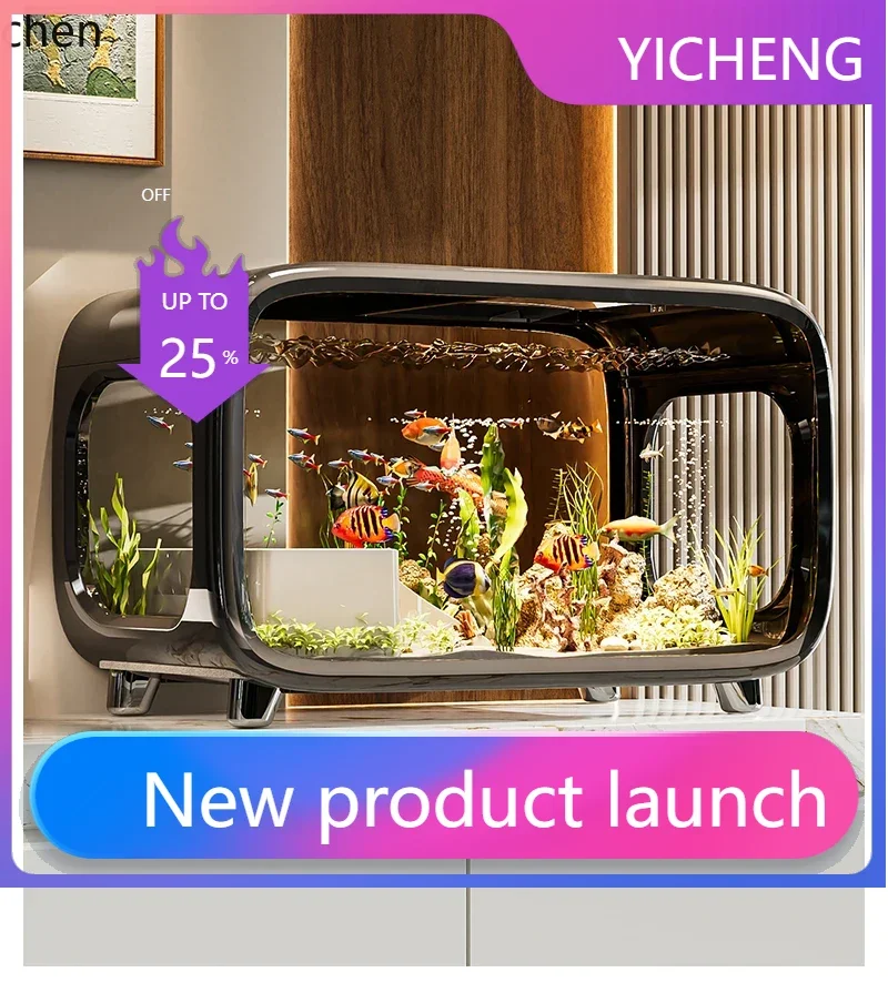 

Аквариум LYY для дома, компактный, с новым фильтром, генератором кислорода, интегрированная система, полный комплект для ландшафтного дизайна, экологичный настольный аквариум