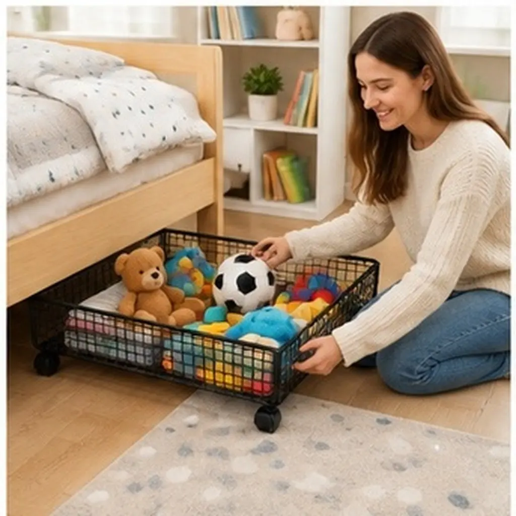 Under Bed Storage Container Metal Rolling Organizing Clothes Shoes Blankets Dorm Room Storage Box Smooth Wheels