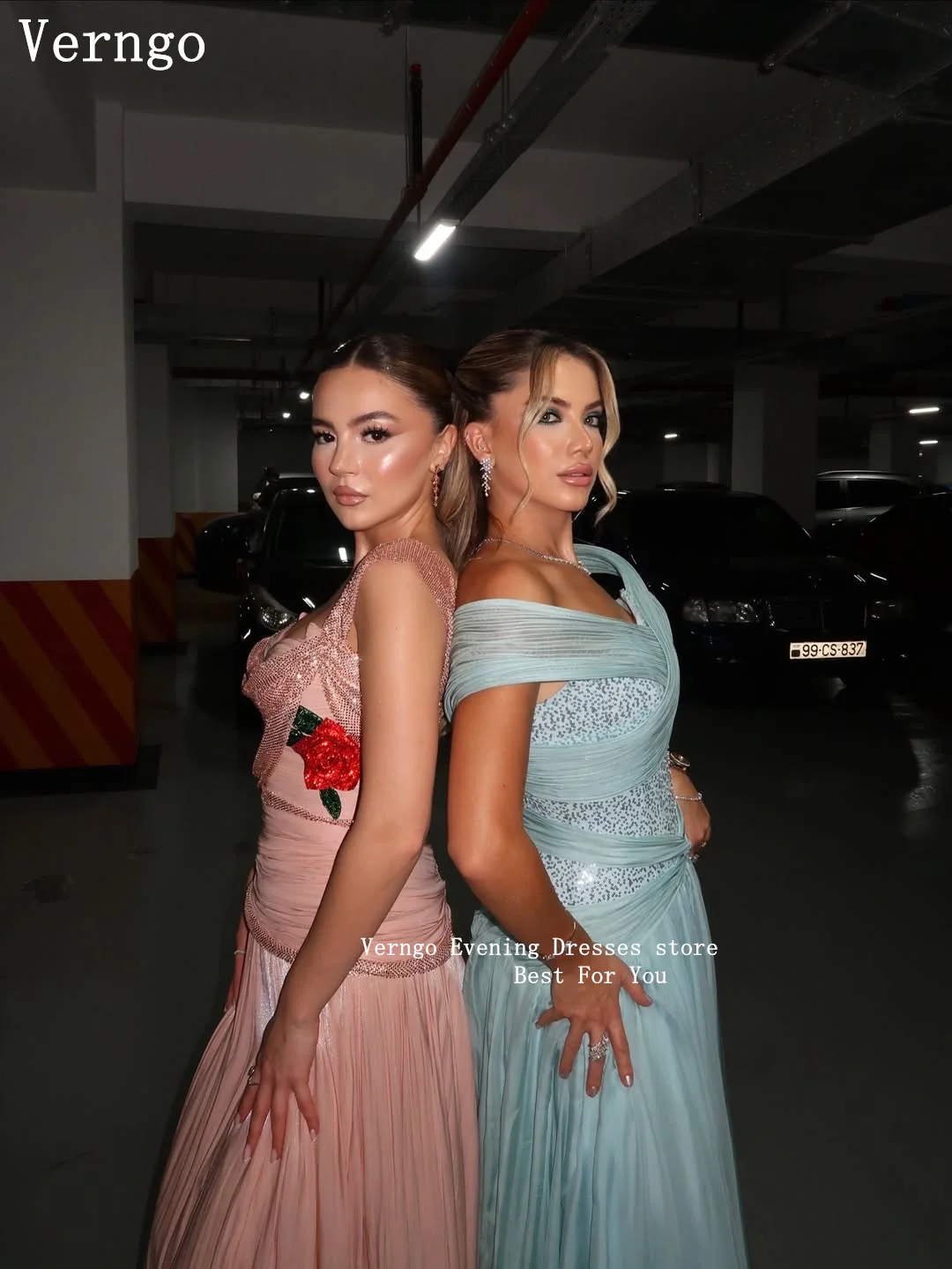 Verngo Green Satin Sequined Dresses Designer Gala Off The Shoulder A Line Couture Evening Gown Maxi Prom Gown Customized