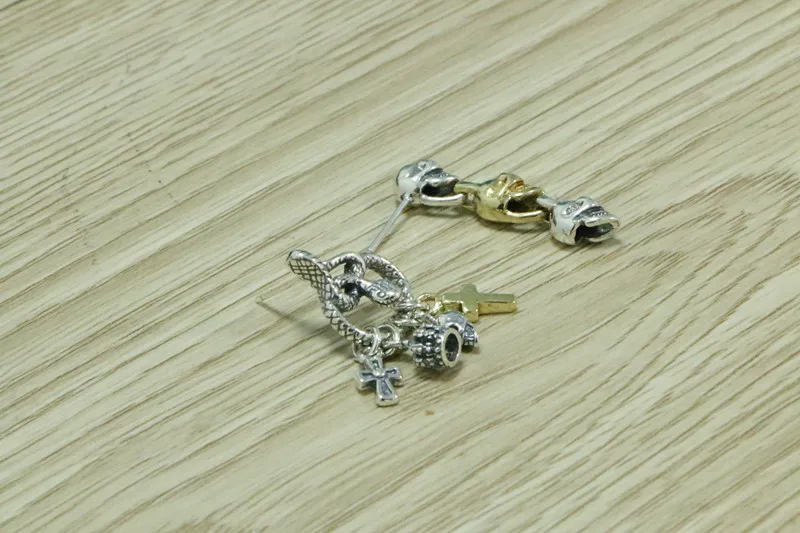 

925 Sterling Silver Snake Earrings Female Trendy Punk Male Japanese Korean Vintage Personality Skull Head Earrings Single Earrin