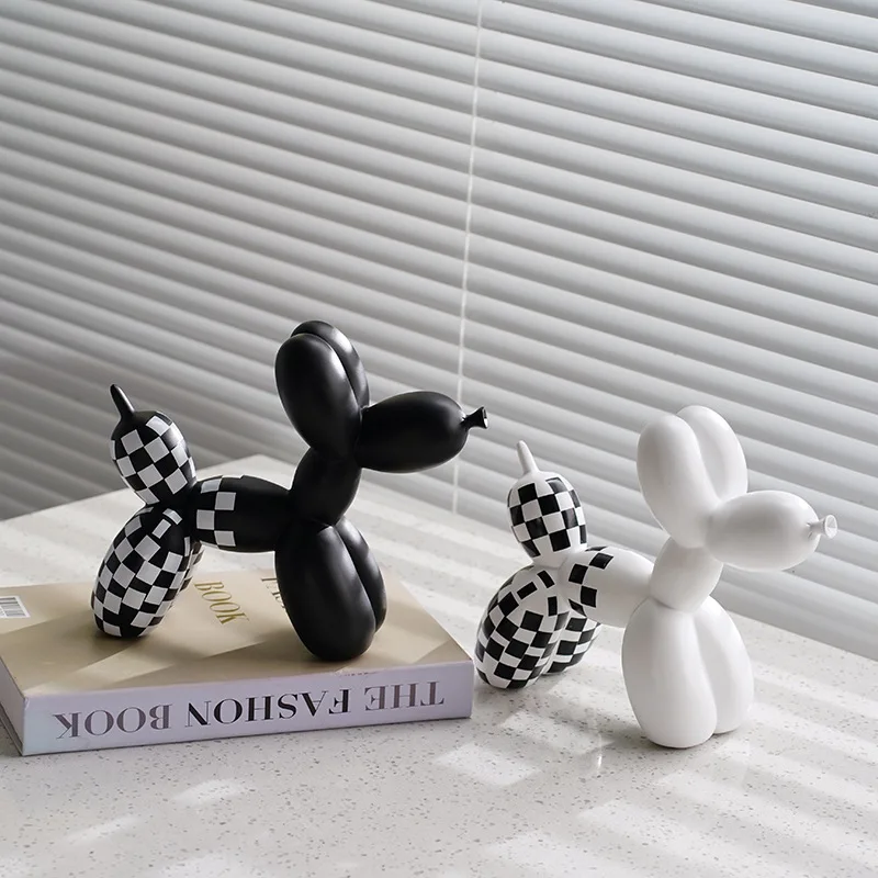 

Black and White Plaid Balloon Dog Ornament Creative TV Cabinet Wine Cooler Living Room Entrance Resin Crafts