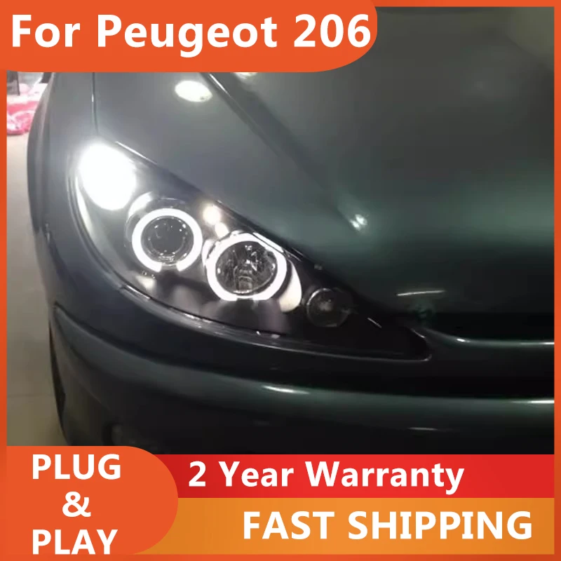 Car Accessories for Peugeot 206 Headlight 2004-2008 Peugeot 206 Head Lights DRL Turn Signal High Beam Projector Lens