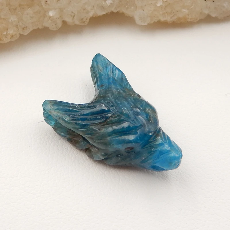 

Натуральный резной Синий Апатит, кристалл Волчья Голова, маленькие подвески, подвеска из бисера 23x16x10 мм