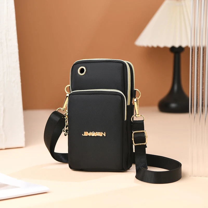 Triple zipper shoulder cell phone bag female fashion crossbody bag large capacity cell phone coin purse sports running arm bag