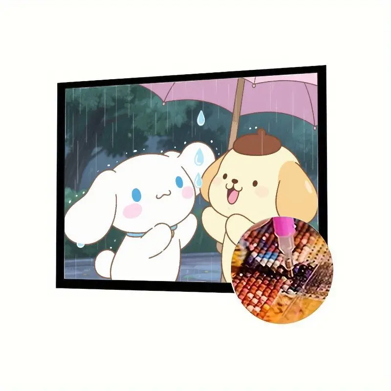 

1PC Cinnamoroll & Pompompurin Rainy Day Diamond Painting Kit - Cute Sanrio Cartoon Full Drill 5D Diamond Art for Kids Adults Hom