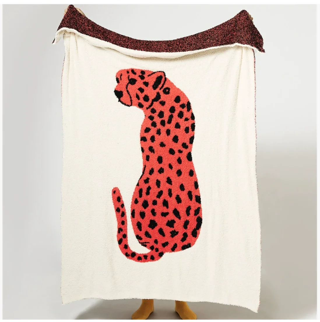 Cute animal leopard home soft casual blanket, office nap blanket, knitted sofa blanket, pillowcase, bed end blanket