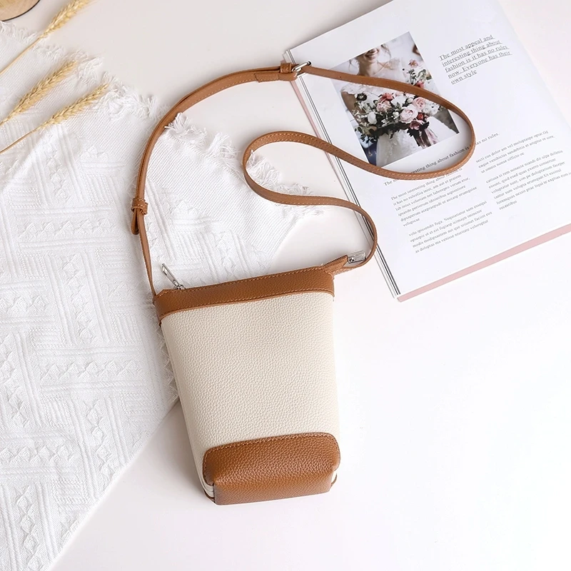 

Soft Faux Leather Mobile Phone Bag Women's New 2025 Fashion PU Mini Bucket Bag Summer Vertical Lightweight Small Crossbody Bag