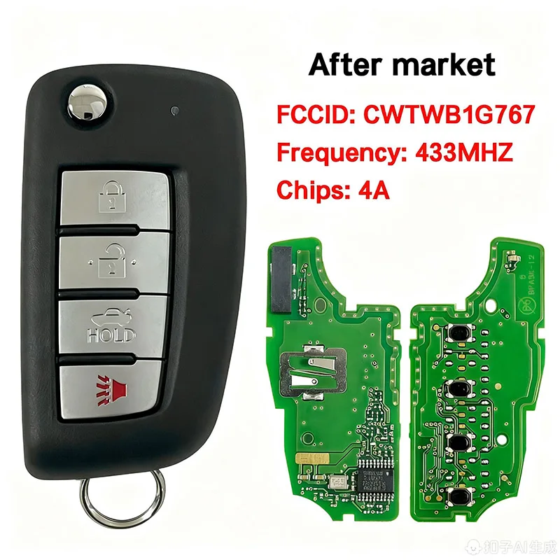 Geeignet für 14-17 Nissan ROGUE 4-Tasten Klappbarer Autoschlüssel CWTWB1G767 PCF7961M 433MHz
