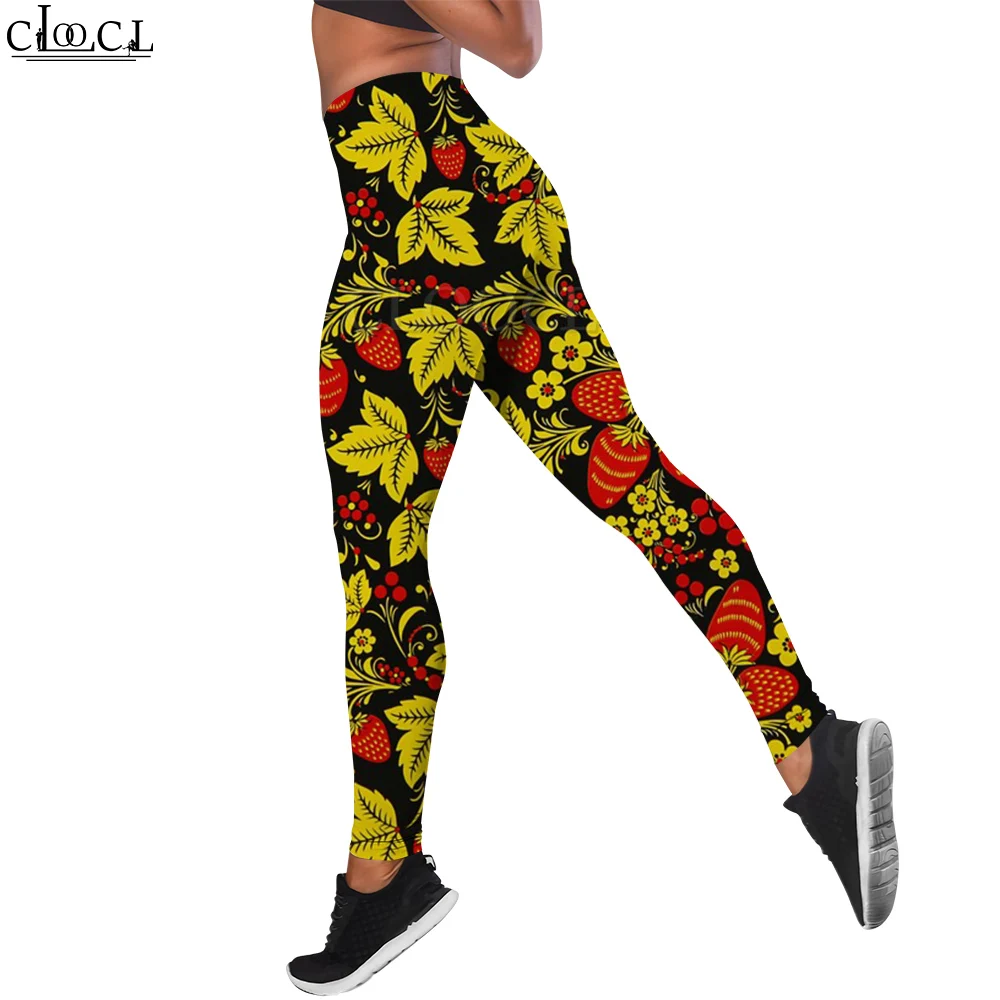 

CLOOCL Harajuku Seamless Leggings Sport Slim Pants Strawberry Vine Print Casual Trousers Sexy High Waisted Push Up Leggings