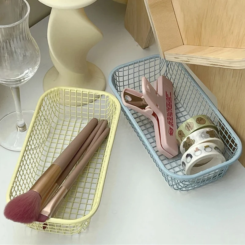 

Metal Iron Wire Storage Basket Desktop Sundries Organizer Box Photocard Stationerry Makeup Sorting Holder Office Home Storage