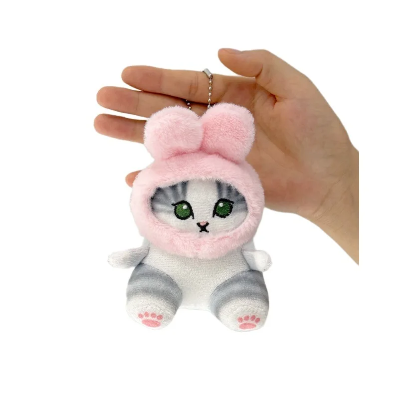 Coelhinho macio dos desenhos animados gato boneca de pelúcia chaveiro mini saco decoração brinquedo de pelúcia postura sentada gato natal surpresa presentes de pelúcia