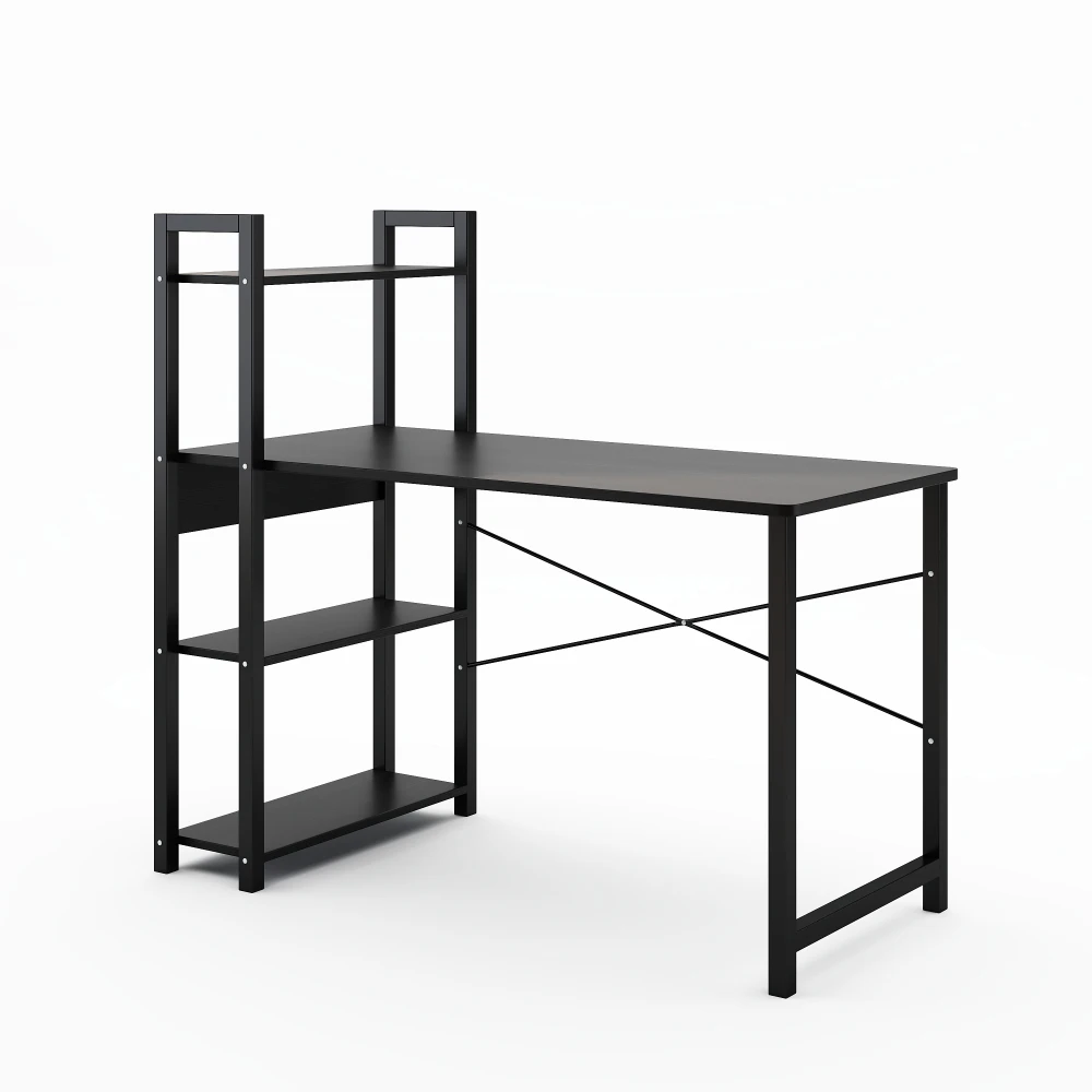 Computer Desk Bookcase Integrated Desktop Table Home Bedroom Table Steel Frame Student Writing Desk Desk 4 Tier Storage Shelves