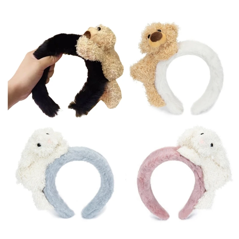 S1Y1 Funny Bear Headpiece Prom Birthday Hair Bands Headwear Cartoon Bear with Rabbit Girls Hair Headpiece Accessories