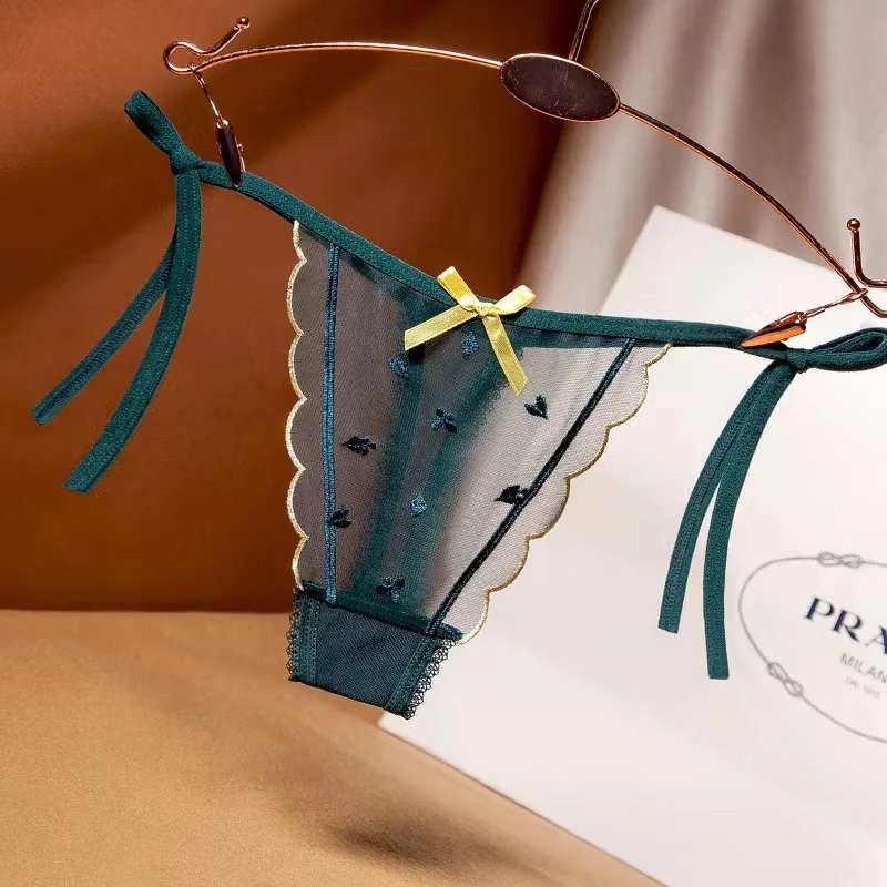 Slip séduisant à lacets avec des nœuds charmants pour femmes, sous-vêtements Sexy taille basse, culotte Pure Passion