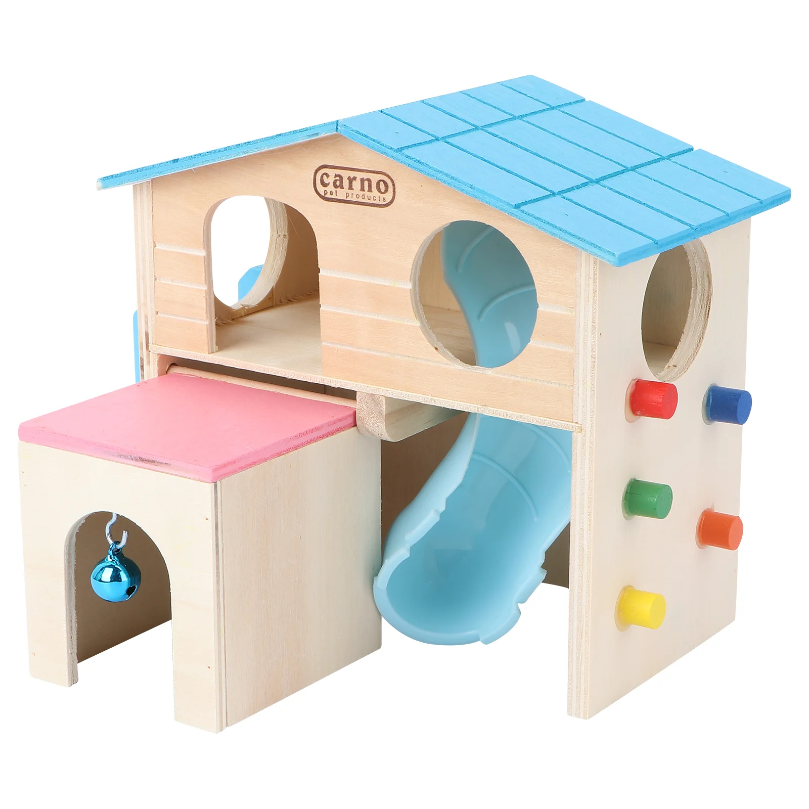 

Pet Small Animal Hamster House Funny Climbing Ladder Slide Bell Wooden Hut Play House (Blue) Pet Hamster House