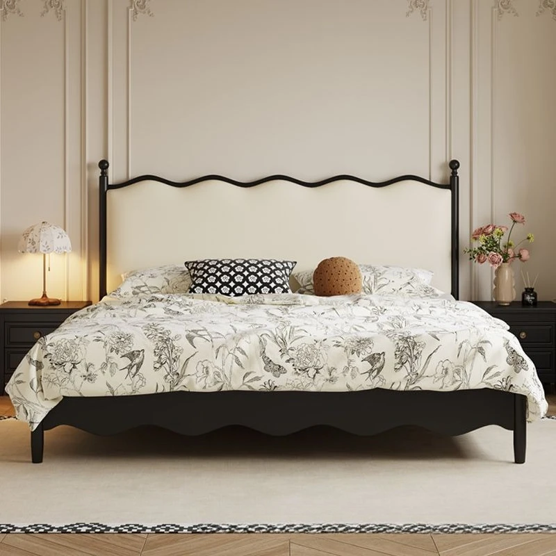 

French minimalist, retro, black solid wood bed 1.5 American soft bag, modern minimalist 1.8