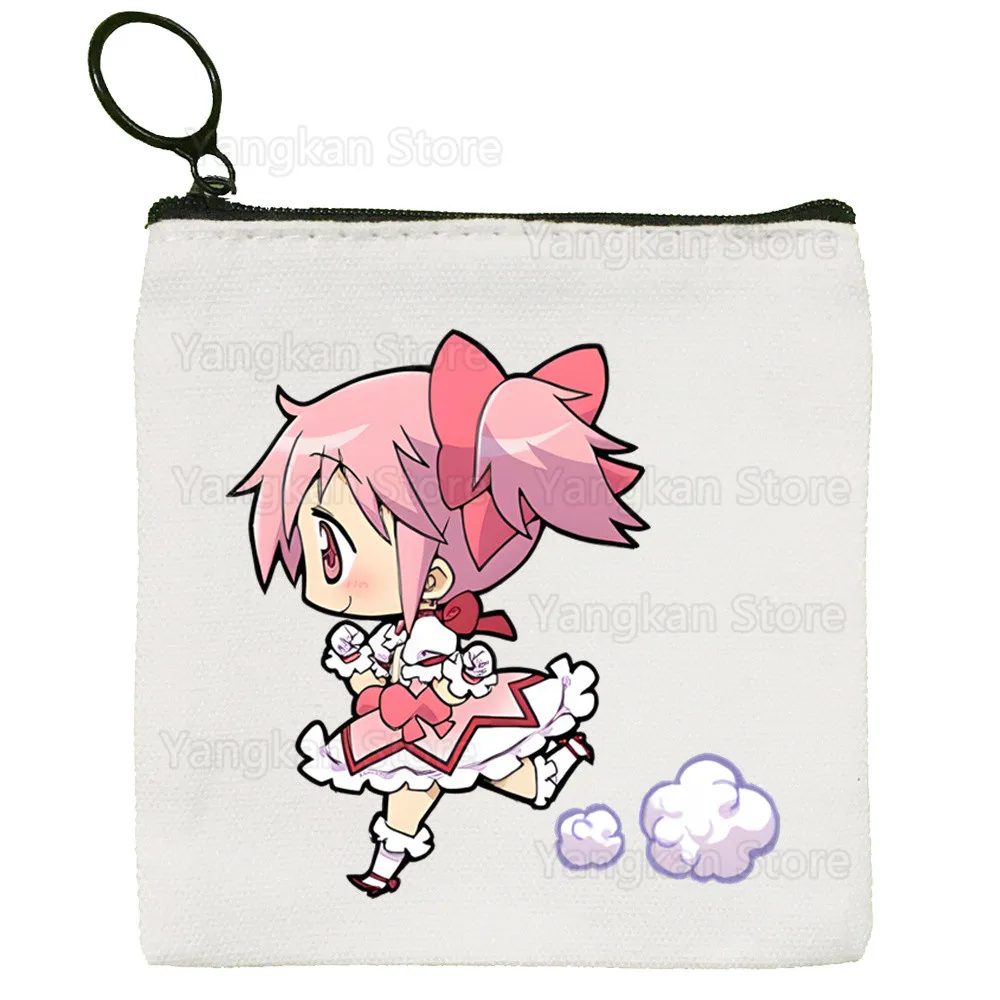 Magical Girl Puella Magi Madoka Magica Anime Small Square Coin Purse Storage Small Bag Card Key Coin Clutch Zipper Key Bag