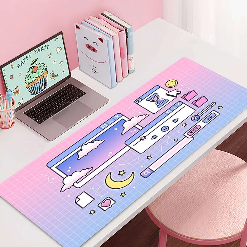 Desk Mat Cute Mousepad Anime Aesthetic Mouse Pad Cute Grid Pink Vaporwave XXL Gaming Deskmat 900x400 Kawaii Manga Mice Mat Soft