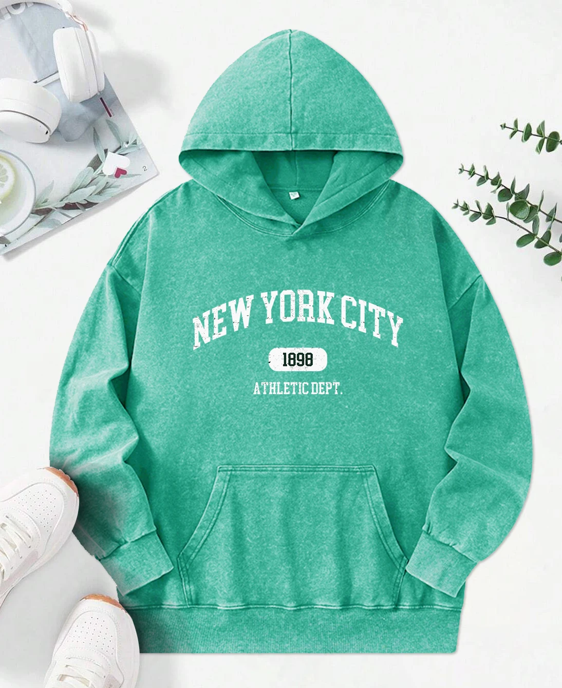 Sudadera con capucha lavada con estampado Retro de Nueva York City 1898, ropa holgada con bolsillos para mujer, ropa de calle Multicolor bonita, sudaderas con capucha para mujer de otoño