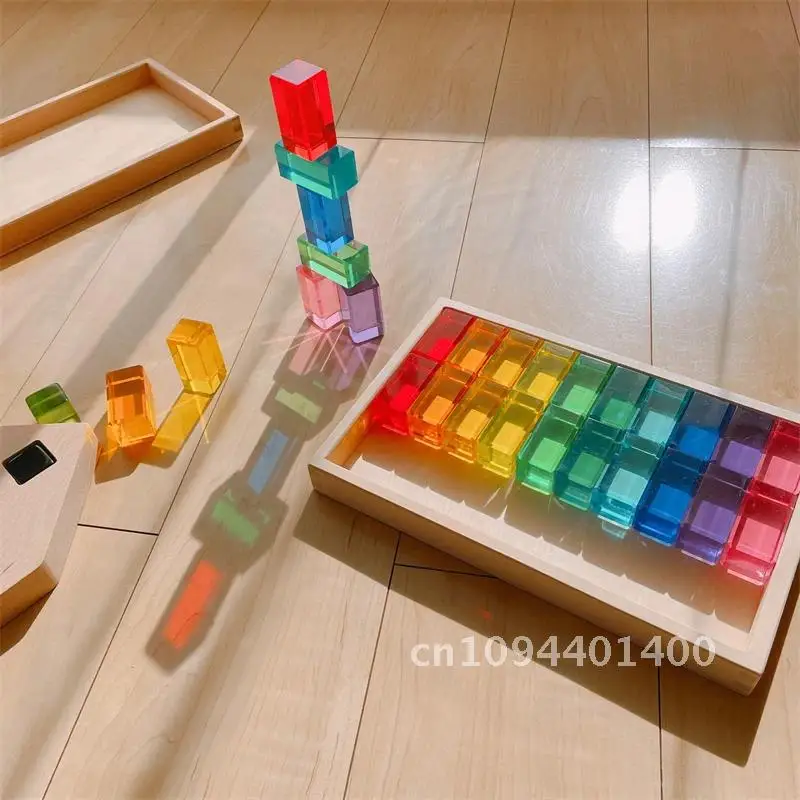 Regenbogen Acryl Edelstein Würfel Stapeln Blöcke Transluzente Edelstein Spielzeug Sensorische Ausbildung Spielzeug Montessori Lernen Farbe Spielzeug für Kinder