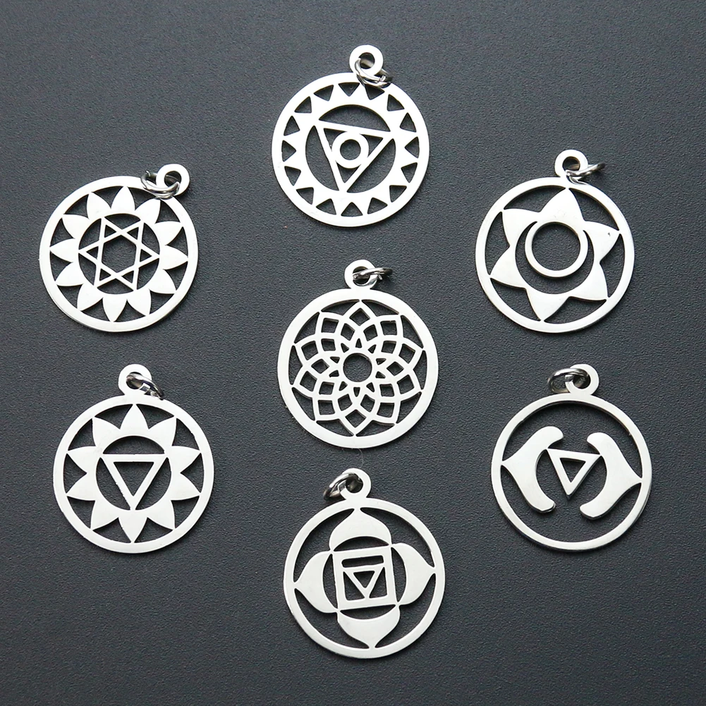 Stainless Steel chakela Charms Necklace Flower of energy Star of David Pendant Earring Amulet Yoga Meditation Jewelry Accessory