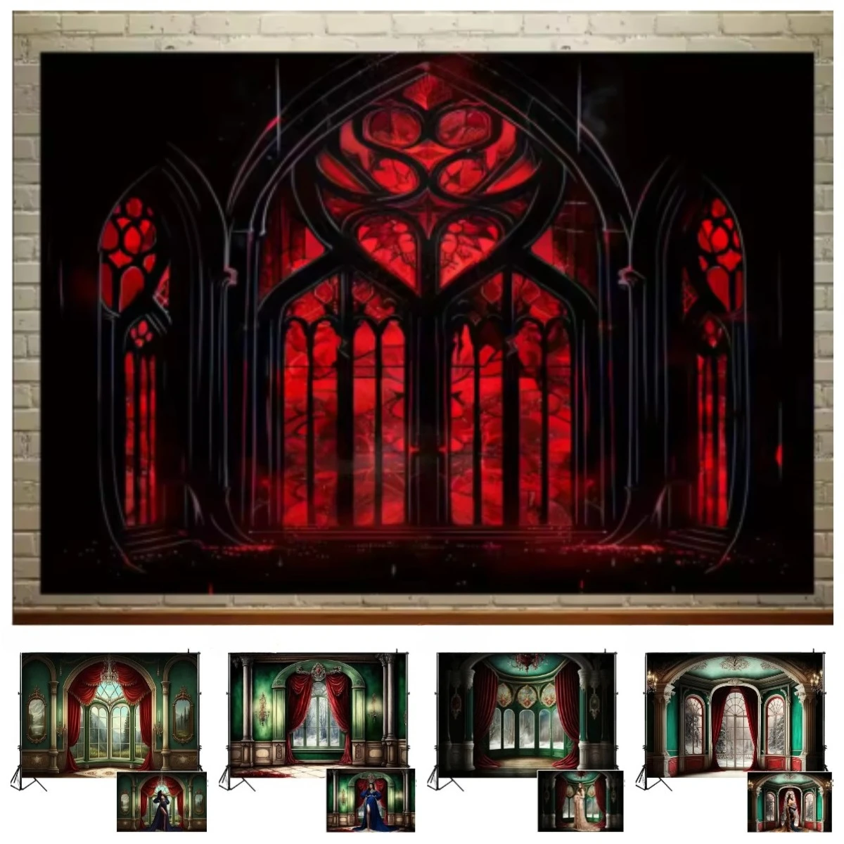 

Castle Interior Decoration Backdrop Photography Red Curtains Green Classic Wall Kid Holiday Portrait Wedding Birthday Background