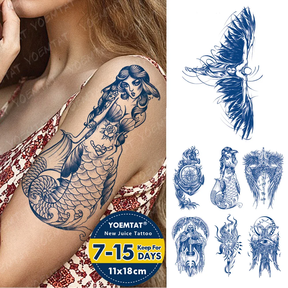 Juice Ink Lasting Waterproof Temporary Tattoo Sticker Mermaid Love Rose Genipin Herbal Body Art Fake Tatoo Men Women Arm Sleeve