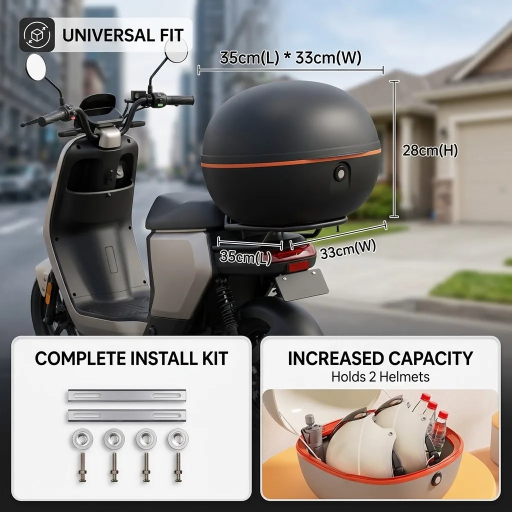 Universal Scooter Tail Box Large Capacity Ebike Storage Trunk Motorbike Rear Case Electric Vehicle Helmet Luggage Back Container