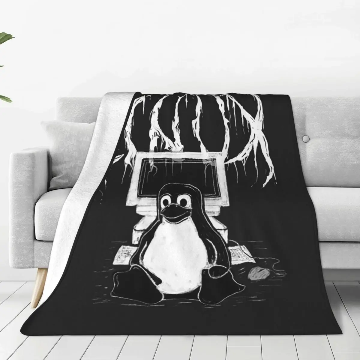 Metal Tux Linux Blanket Soft Warm Flannel Throw Blanket Bedding for Bed Living room Picnic Travel Home Couch