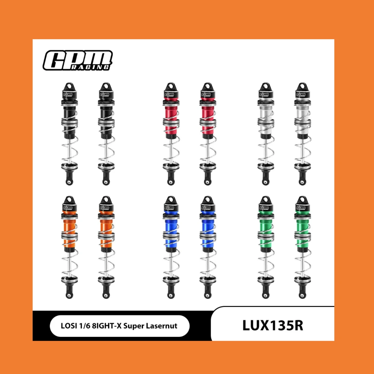 GPM LOSI 1/6 8IGHT-X SUPER LASERNUT FOR 6061-T6 ALLOY REAR DOUBLE SECTION SPRING DAMPERS 135MM