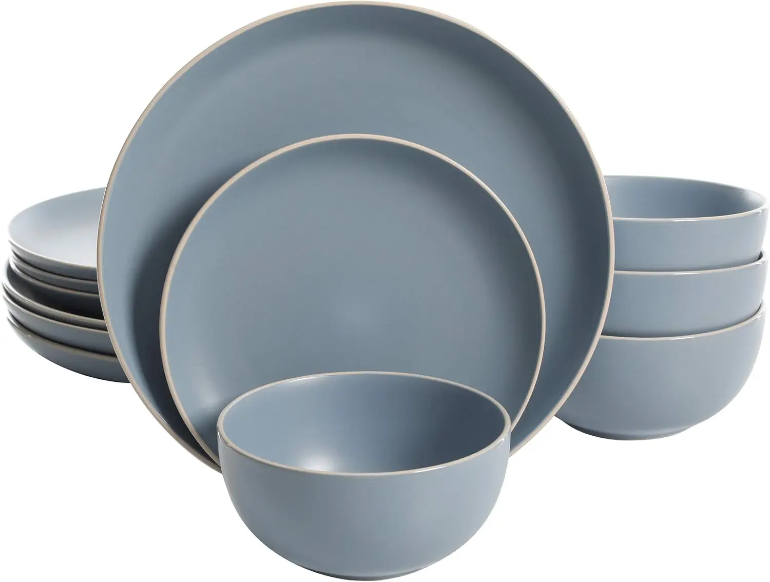 Gibson Home Rockaway Round Stoneware Dinnerware Set, Service for 4 (12pcs), Blue