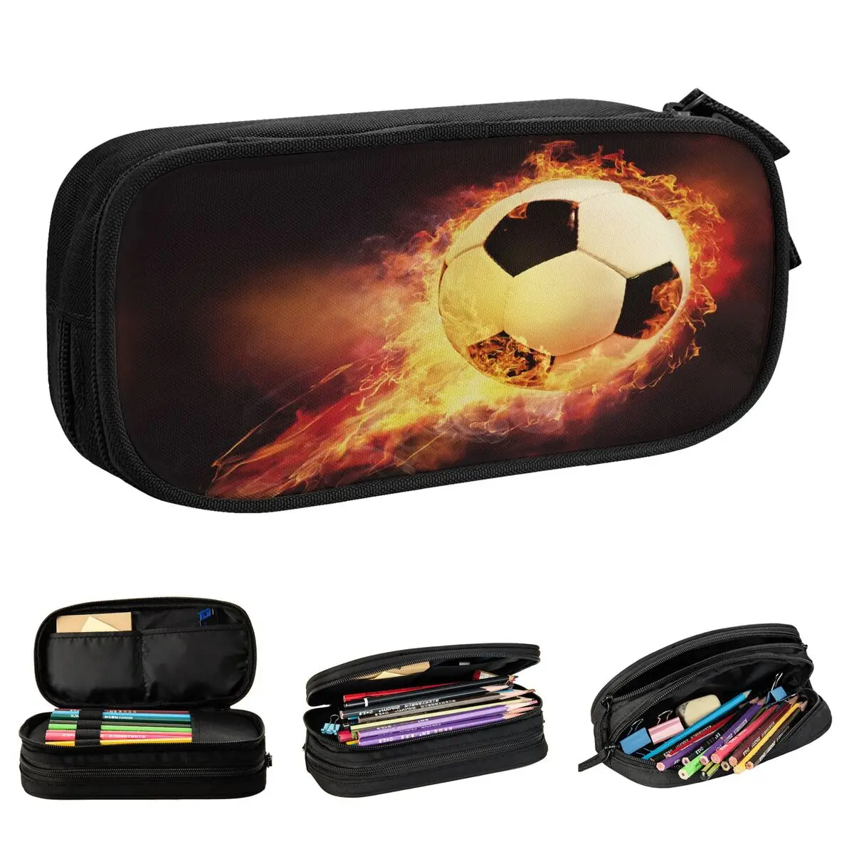 Fun Fire Balls Pencil Case Soccer Football Sports Pencil Pouch Pen Holder for Girl Boy Big Capacity Bag Students Stationery