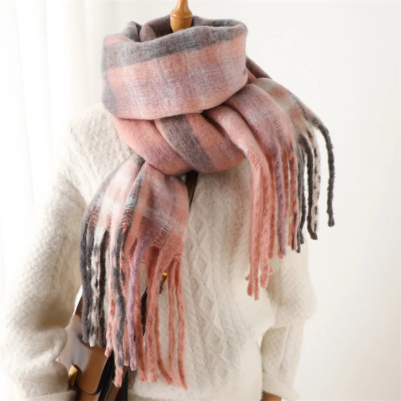 Imitate Cashmere Scarf Fashion Plaid Striped Tassels For Woman Winter Outdoor Keep Warm Shawls Lady Soft Long Thick Scaves