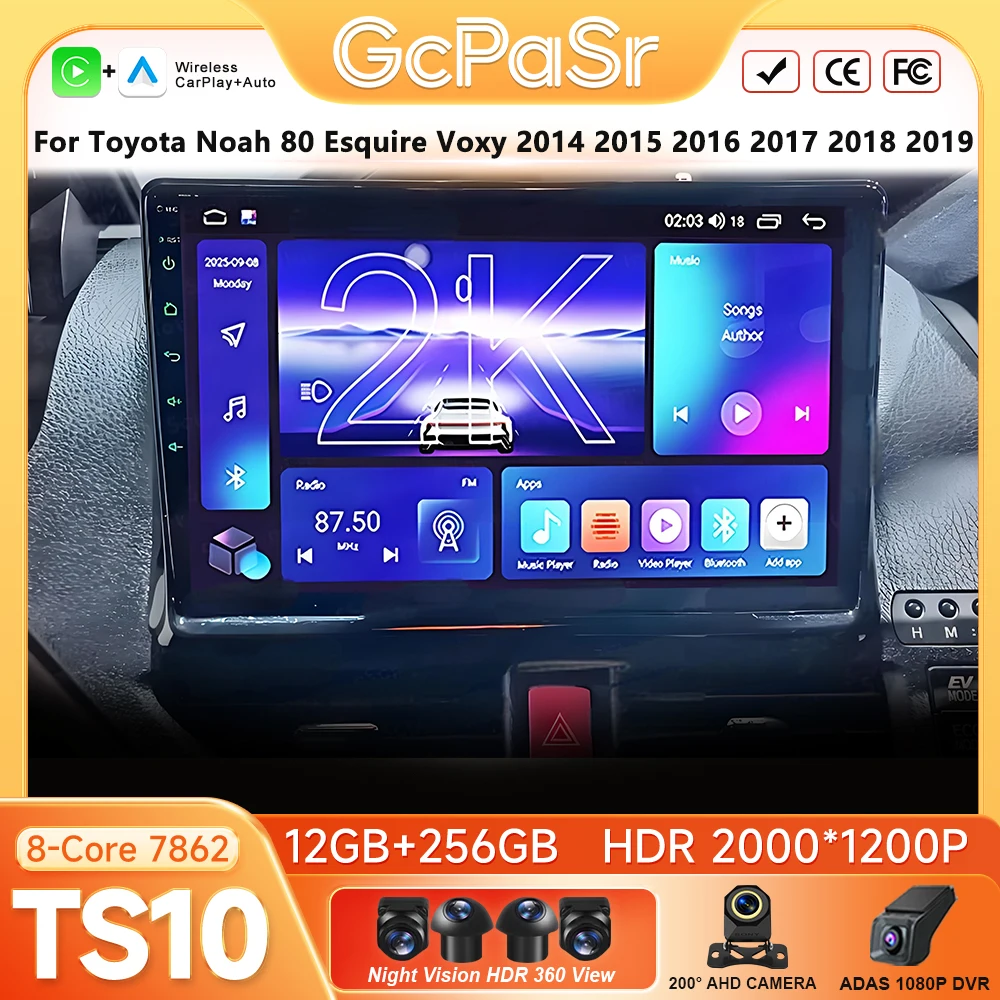 For Toyota Noah 80 Esquire Voxy 2014 2015 2016 2017 2018 2019 Car Radio Carplay GPS Navigation Display Android 16 No 2din 4G DVD