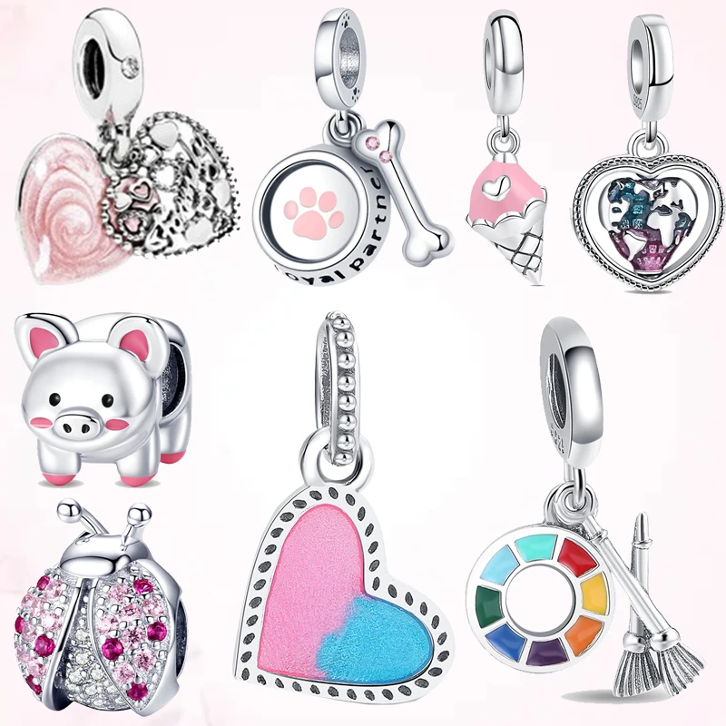 

Лидер продаж, подвеска из стерлингового серебра 925 пробы, розовое сердце в форме свиньи из бисера, подходит для оригинального женского браслета «сделай сам», очаровательные ювелирные изделия