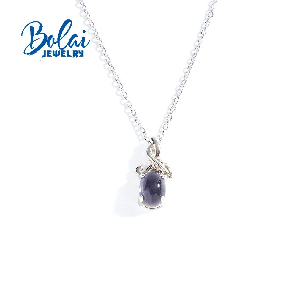

Elegant Tree Leaves Design 925 Sterling Silver Pendant necklace Natural Iolite oval 6*8mm fine jewelry for women's party gifts