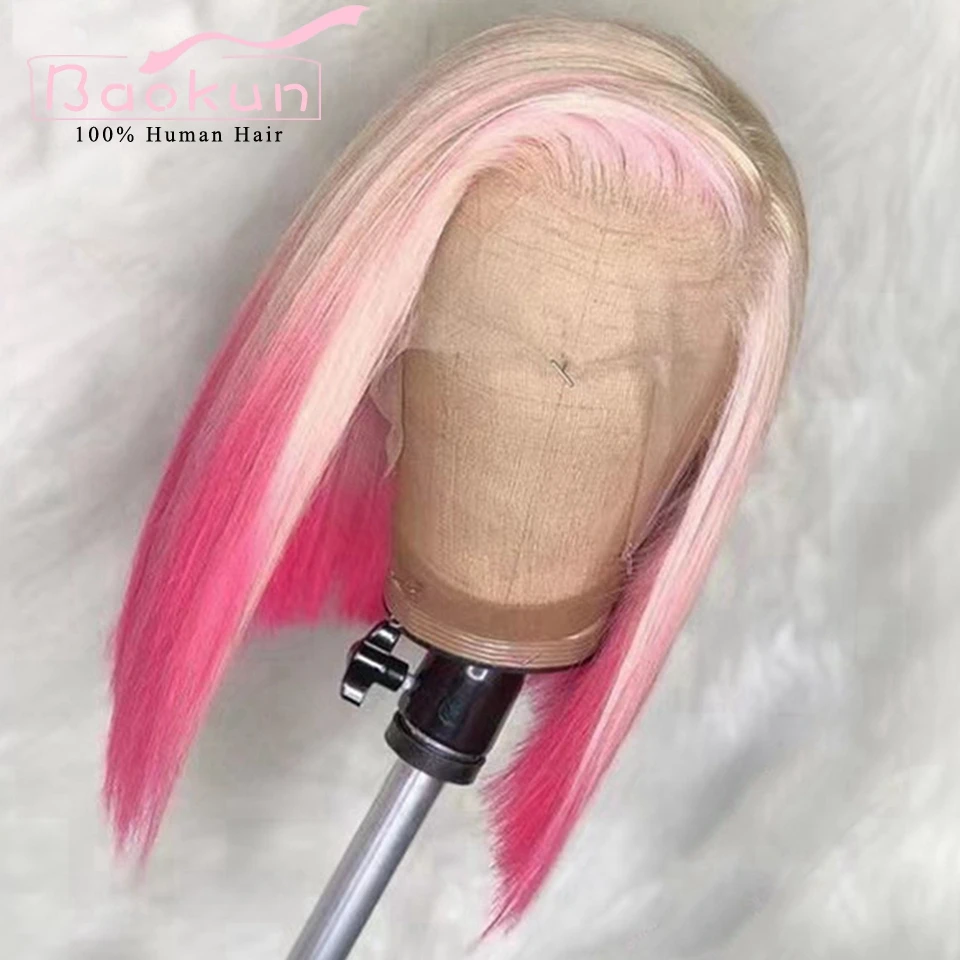 13x4 Ombre Pink Bob Wig Lace Front Human Hair Wigs 200 Density Glueless Short 360 HD Lace Wig 13x6 Human Hair Lace Frontal Wig