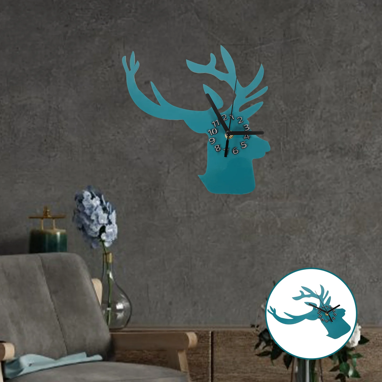 

European Classic Silent Deer Head Wall Clock Green Waterproof Pretty Natural Rural Wooden Decoration Cool Gift