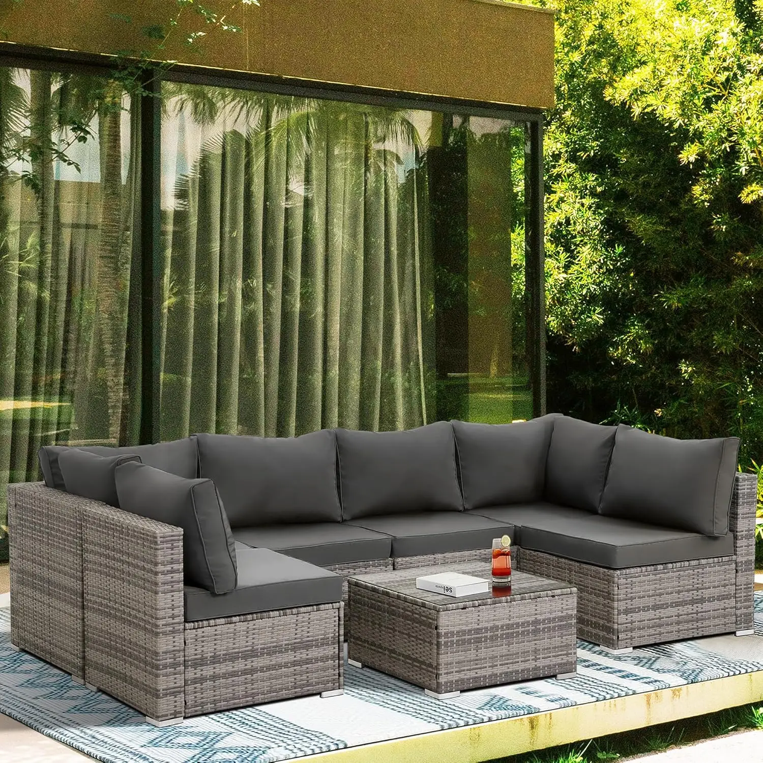 Furniture Set Outdoor  Modular Patio Set Wicker Outdoor Rattan Patio Conversation Set with Coffee Table for Outside