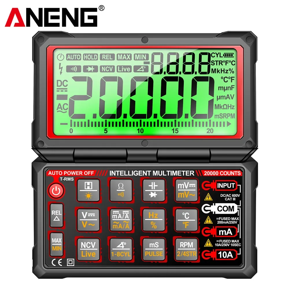 ANENG 623 20000 Counts Digital Flip Cover Multimeter Voltage Current NCV Induction Diode Capacitance Tester for Auto Repair