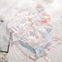 Candy Colors Milk Silk Sexy Lace Bow Cute Lovely Sweety Women's Underwear Princess Style Elasticity Smooth Soft Panties Breifs