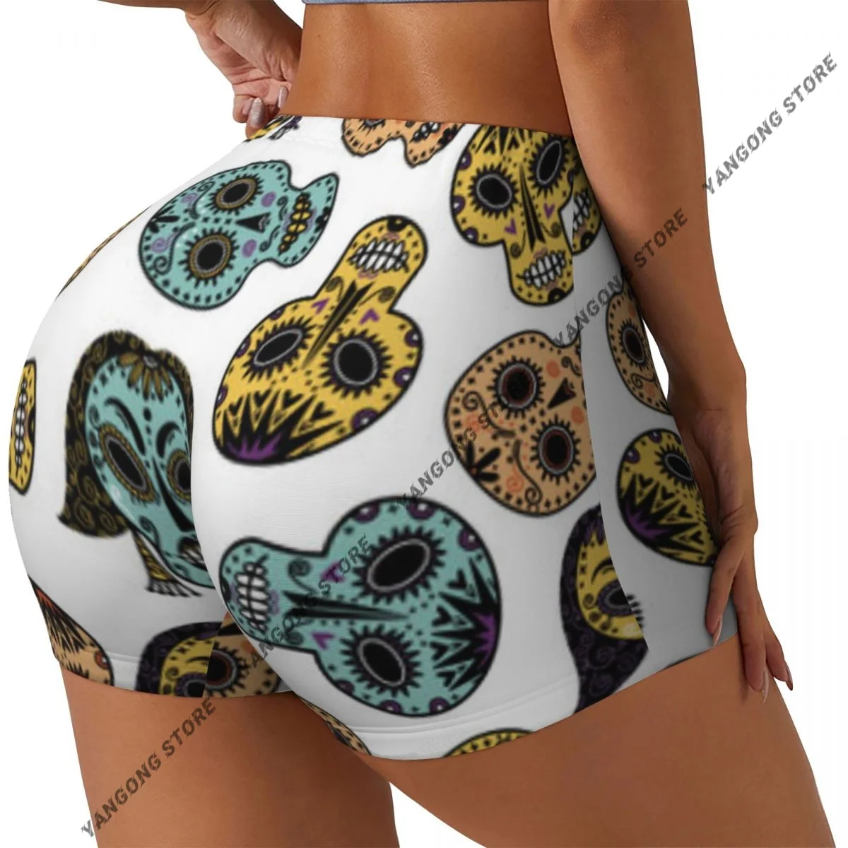 Sexy tight hip sports shorts Funny Sugar Skulls fitness women's comfortable yoga shorts