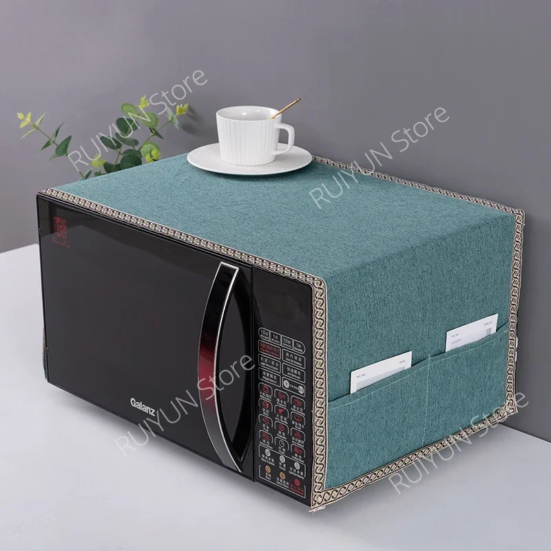 Solid Color Dustproof Microwave Oven Cloth Dust Covers with Storage Bag Microwave Oven Covers Kitchen Supplies