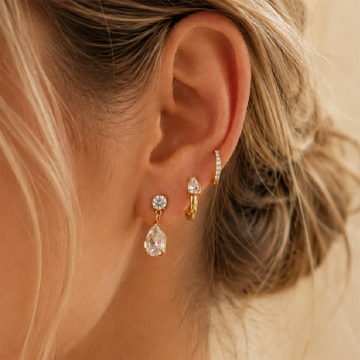 Micro Pave Diamond Stainless Steel Earrings Teardrop Tassel Charming Cuff Style Sweet Punk for Daily Commuter Hypoallergenic