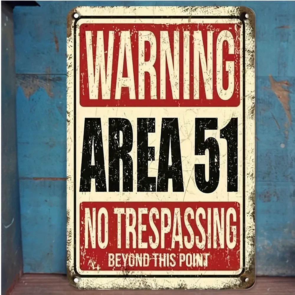 [No Trespassing UFO Decor Sign] [Popular Choice] Area 51 No Trespassing - Vintage UFO Sci-Fi Metal Sign Decor for Home, Bar