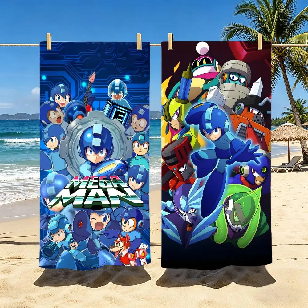 M-Mega Man Towel Polyester Beach Towel Quick Dry Sand Free Bath Towel for Summer Pool Travel Vacation