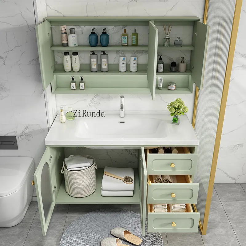 

Oak bathroom cabinet, ceramic integrated basin, toilet washbasin, wash basin cabinet combination