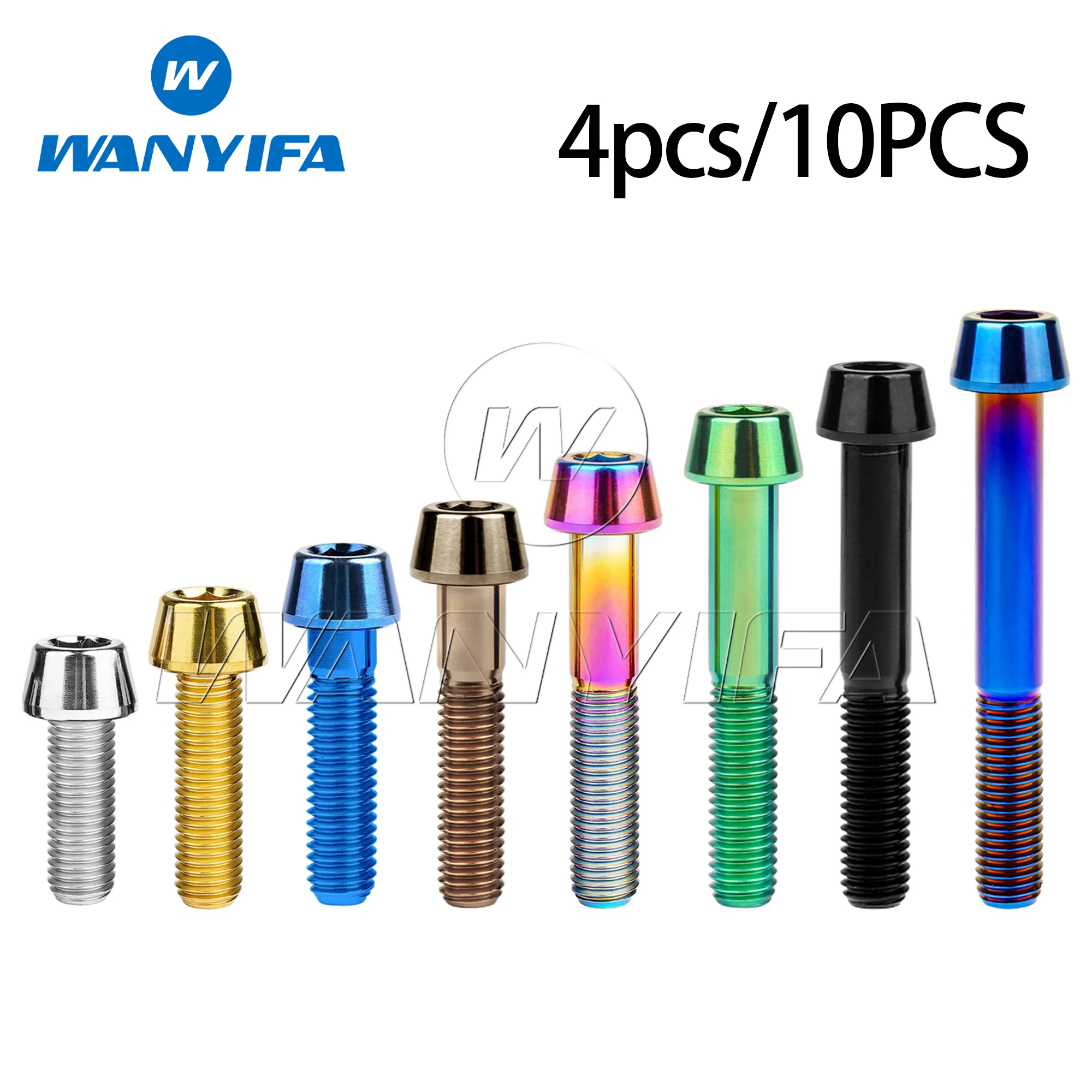Wanyifa Titanium Bolts M8x15/20/25/30/35/40/45/50/70mm Allen Key Taper Head Screw for Bicycle Motorcycle Car Ti Fastener 4/10pcs