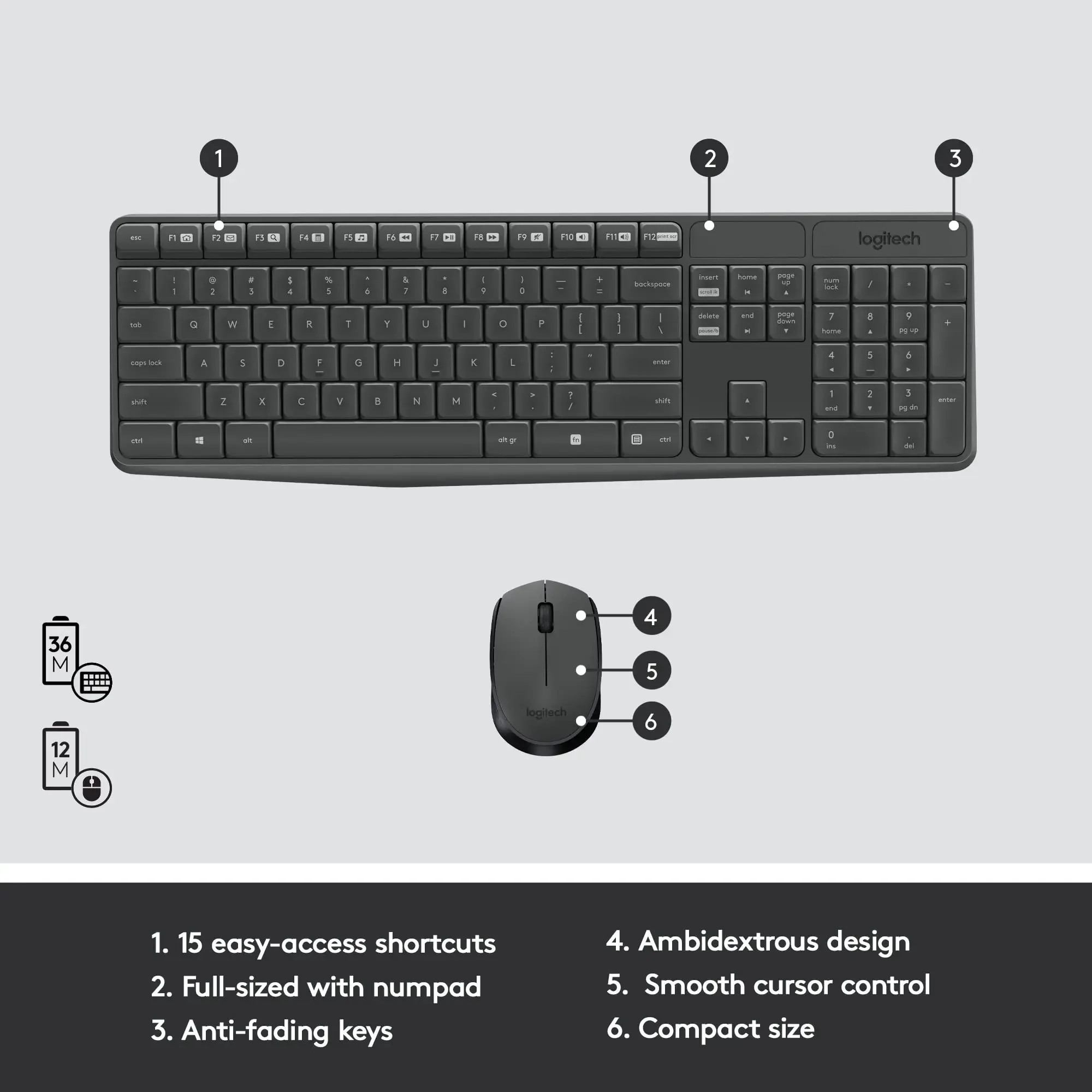 مجموعة المكتب Logitech MK235 مجموعة لوحة المفاتيح والماوس مجموعة لوحة المفاتيح والماوس اللاسلكية مقاومة للرذاذ ومضادة للبصمة