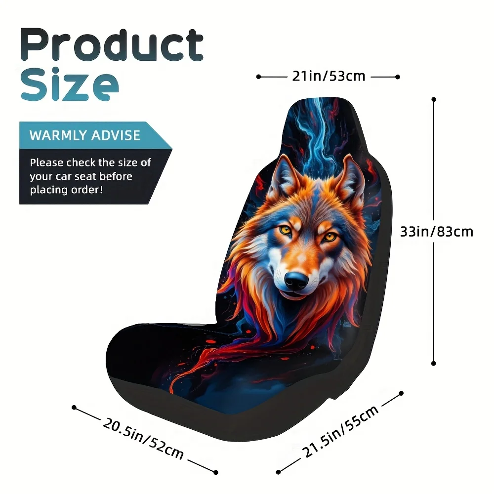 2pcs, Decorative Oil Wolf Portrait Animal Design Car Seat Covers, Lightweight And Durable Universal Fit, Stylish Upgrade Adds Vi